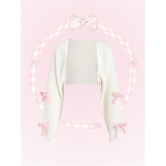 Women's Cropped Knitted Cardigan Open Front Long Sleeve Cute Top - Picture 6 of 6